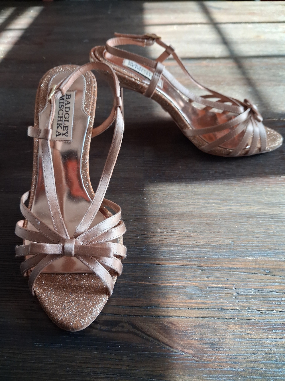 Badgley Mischka Women's Rose Gold Strappy Evening Sandals